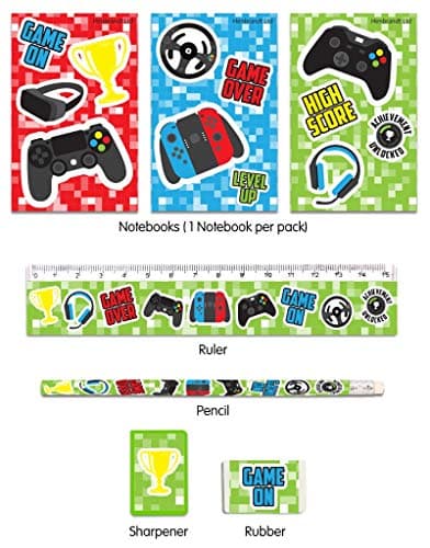Anila's 5 Piece Stationery Set - Pencil, Sharpener, Rubber, Ruler, Notepad (Gamer)