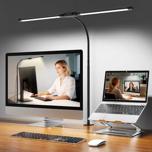 Woputne Flexible Dual Head LED Desk Lamp, Super Wide & Bright 960LM, 12W