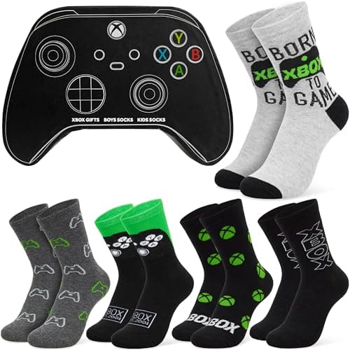 Xbox Socks for Boys & Teens, 5 Pack of Calf Length Socks, Soft Breathable School Sports Casual, Gamer Gifts for Boys