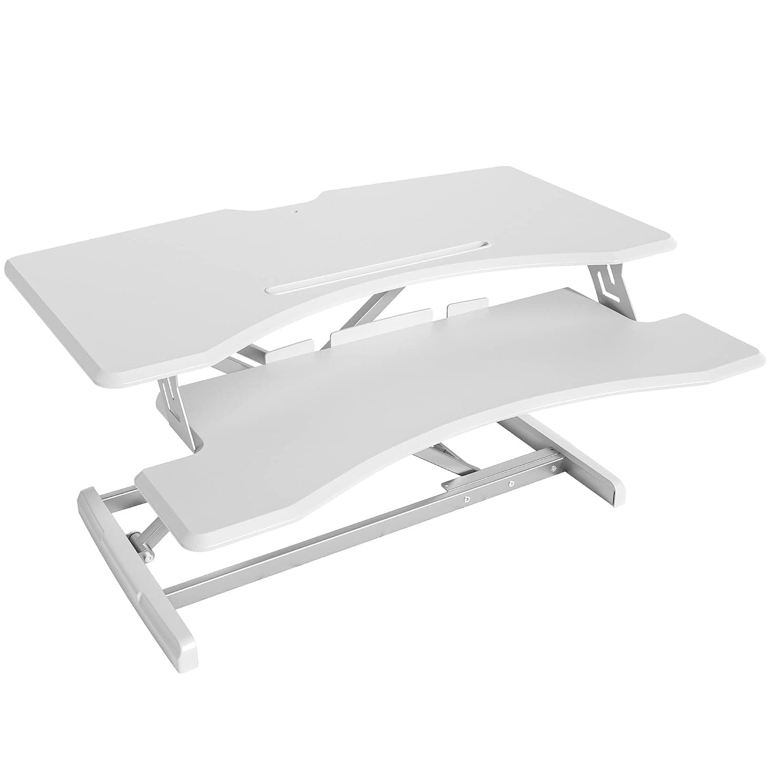 FEZIBO Standing Desk with Height Adjustable 42 Inches Standing Desk Converter Stand up Riser Tabletop Workstation Fits Dual Monitor White