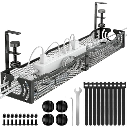 Cable Management, 25.3'' Under Desk Cable Management Tray No Drill