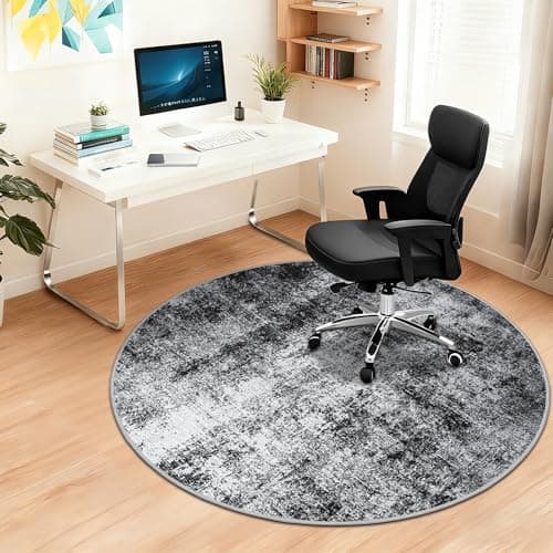 Capslpad Office Chair Mats for Hardwood Floor ø120cm Round Non-Slip Modern Abstract Home Multi Purpose Chair Mat Low Pile Floor Protector Chair Carpet Rug for Tile Laminate Rolling Chair, Black