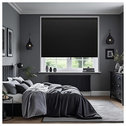 Thermal Insulated Blackout Fabric Roller Blinds, Easy Fit Room Darkening Shades Fittings Included Black (Width 120cm x Length 165cm, Thermal Blackout, Black) (BK004)