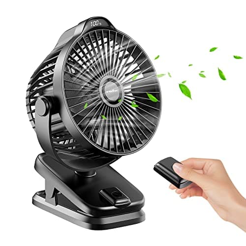 8000mAh Rechargeable USB Desk Fan Clip on Fan with Remote Control & LED Display, 5 Speeds 360° Rotation, Portable Small Battery Ultra-quiet Mini Electric Fan for Home Office Camping Pram Cooling