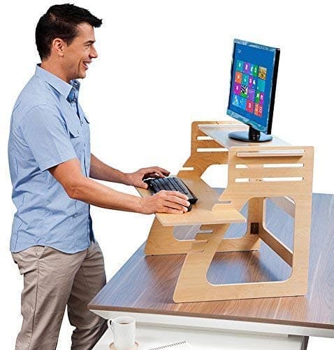 Well Desk Adjustable Standing Desk Riser - Simple and Solid Stand Up Desk Converter Made in The USA of Premium Birch Plywood - Relieve Back Pain and Improve Productivity