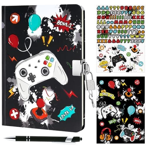 WERNNSAI Kids Diary Set for Boys Game Journal Kit - Kids Luminous Journal with Lock and Keys Boys Game Diary with Pen and Stickers, Video Game A5 Lined Writing Notebook Birthday Gift Set