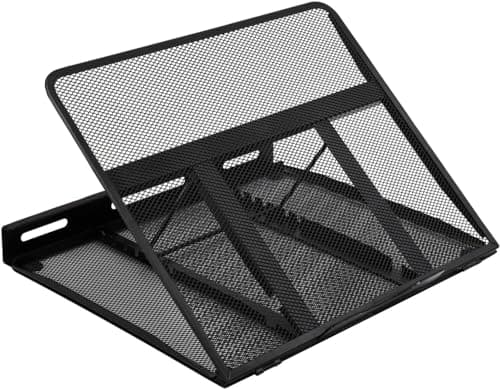 Amazon Basics Ventilated Ergonomic Laptop Stand, 7-Level Adjustable, Steel Mesh for Cooling, Recommended for Viewing & Light Typing, Fits 10 (25.4 cm) - 17.3 Inches (43.9 cm) Laptops, Black