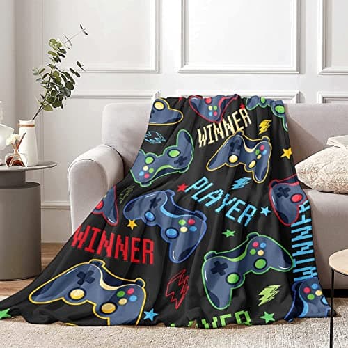 Video Game Blanket Gifts for Boys, Soft Gaming Controller Plush Flannel Throw Blanket for Kids Teens, Black Gamer Cozy Fluffy Blanket for Girls Men Couch Bed Sofa Bedroom Decor, 130 x 150 cm