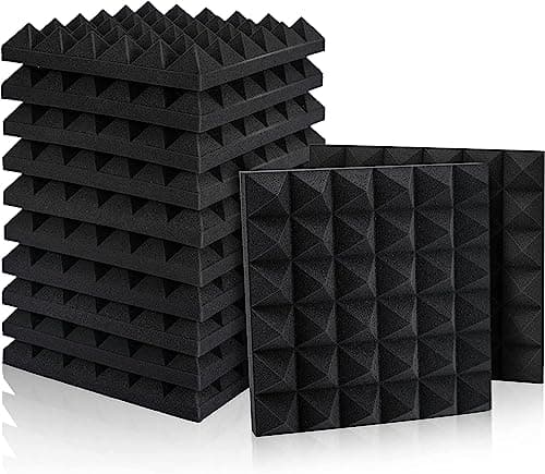 12 Pack Set Acoustic Foam Panels, Studio Wedge Tiles, 2" X 12" X 12" Acoustic Foam Sound Absorption Pyramid Studio Treatment Wall Panels
