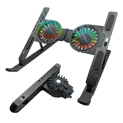 Adjustable Laptop Stand with Cooling Fan, Portable Foldable Laptop Holder, Ergonomic Multi-Angle Laptop Riser for Desk, Compatible with MacBook Pro/Air, Dell, HP, Lenovo, Samsung, 10-17 Inch Notebooks