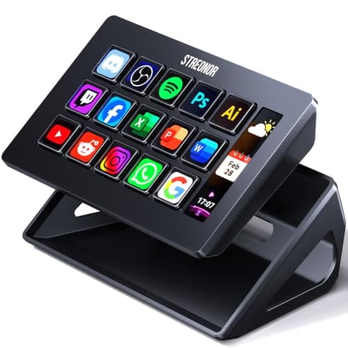 Streonor Stream Controller S15 Studio Deck with 15 Keys and Info Display | Macro Keypad Deck for OBS, Twitch, Discord, etc, Perfect for Live Streaming, Gaming, Editing, Works with Mac & PC - Black