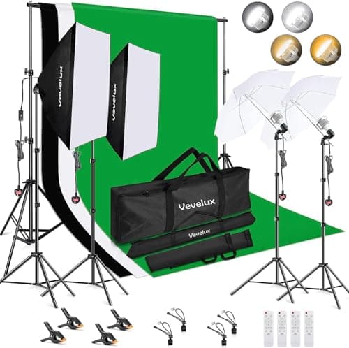 Photo Studio Lighting Kit with 2.6X3M/8.5X10FT Adjustable Backdrop Stand