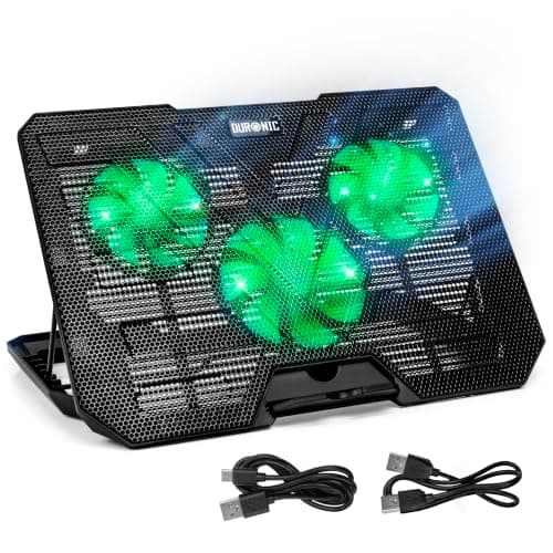 Duronic Laptop Cooling Pad LC3, Ergonomic Cooler Stand for 14"-17.3" Laptops, Adjustable 1400 RPM Fan Speed, 6 Height Levels, LED Lights, Lightweight and Sleek Design for Work, Study, and Gaming