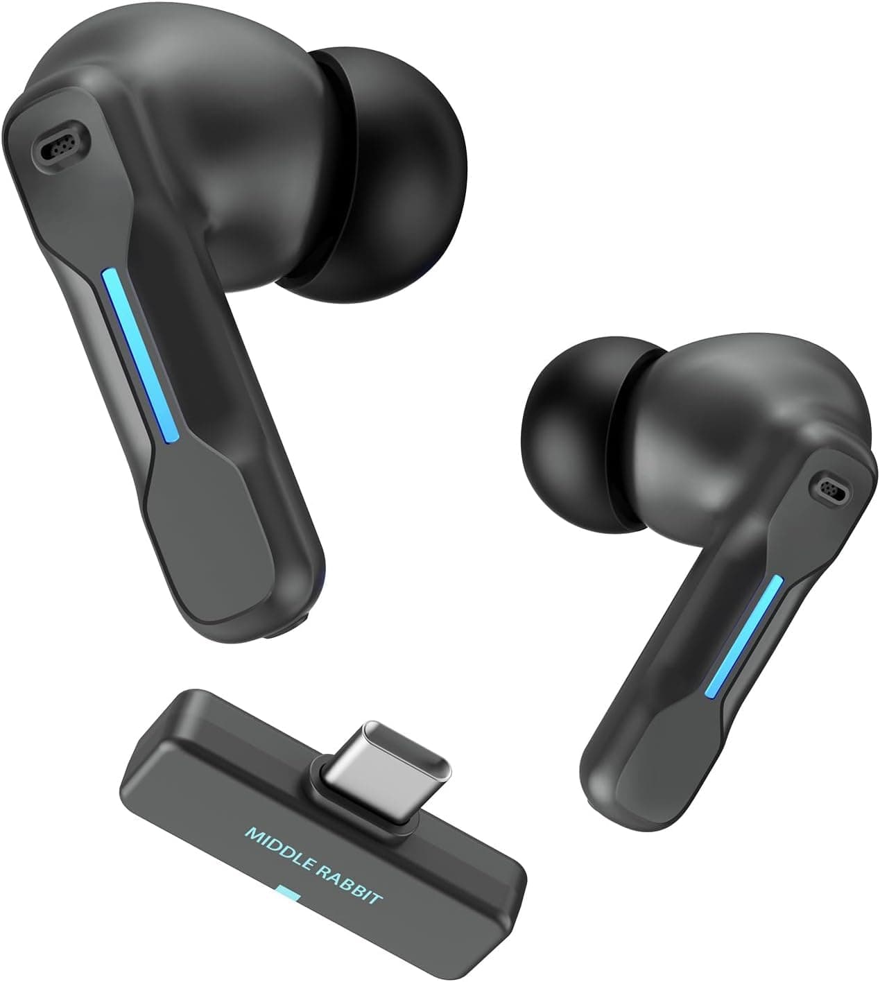 Middle Rabbit SW4 Wireless Earbuds for PC PS4 PS5 VR Switch Mobile, Gaming Headset with 2.4Ghz USB Dongle & Bluetooth, 30ms Low Latency in ear gaming Headphones wireless with Built-in Microphone