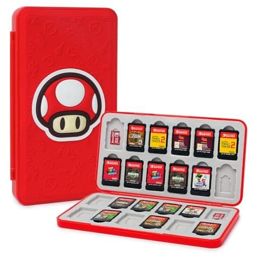 TIKOdirect Game Card Case for Nintendo Switch/SD Cards, Storage 24 Switch Game Cards Portable Holder Pretty Cute Hard Shell with Magenic Closure, Red