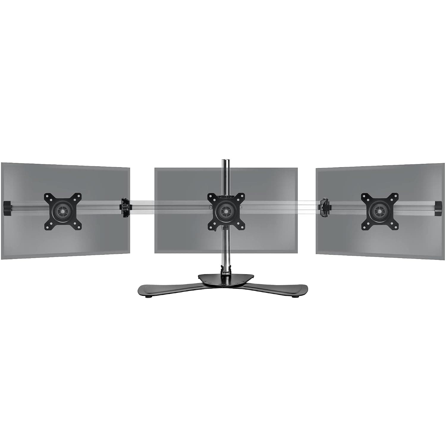 Duronic Triple Monitor Arm Stand Desk Mount DM753 | Freestanding PC Screen Riser Silver For 3 8kg Display 15-24 Inch VESA 75 100 | 21 22 24 Inches