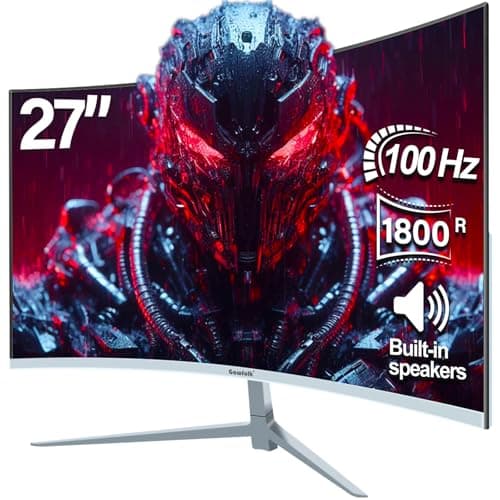 Gawfolk Curved Monitor 27 Inch 100Hz, PC Gaming Monitor with Speakers, AMD FreeSync Full HD 1080p Ultra-Thin Zero Frame Display for Home Office Business (White)