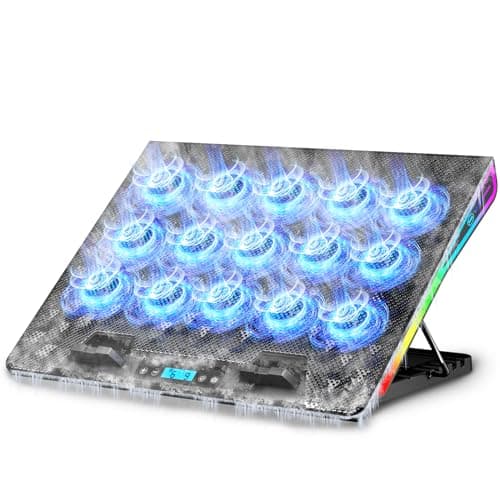 AICHESON Gaming Laptop Cooling Pad with 15 Cooler Fans, RGB Ultimate Computer Stand Base with Silent Fans for 15-18 Inch Laptops, Blue LED Lights