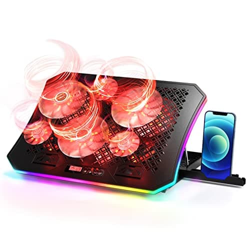 2022 Upgrade Laptop Cooling Pad, KeiBn RGB Lights Laptop Cooler 6 Fans for 15.6-17.3 Inch Laptops, 7 Height Stands, 10 Modes Light, 2 USB Ports, Desk or Lap Use (A8/Red)