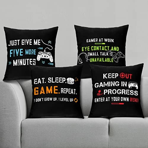 Tatuo 4 Pieces Gaming Pillow Covers Video Game Pillowcase 18x18 Inch