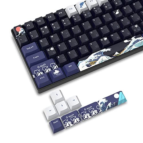 XVX PBT Keycaps - 132 Keys, Great Wave Off Kanagawa Japanese Keyboard Set, 5 Side DYE-Sub Custom Keycaps, Cherry Profile for Cherry Gateron MX Switches