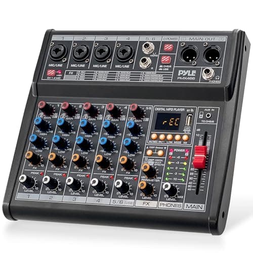 Professional DJ Audio Mixer Controller - 6-Channel DJ Controller Sound Mixer w/DSP 16 Preset Effects, USB Interface, 4 XLR Mic/Line Input, AUX, FX Processor MP3 Player, Headphone Jack - Pyle PMX466