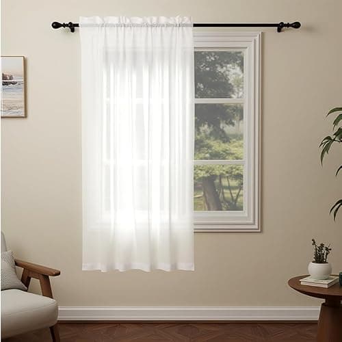 Pacok White Voile Curtains 72 Drop, 1 Panel Rod Pocket W56xL84 Inch