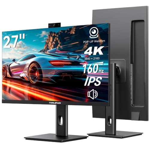 Thinlerain 27" 4K Monitor with Webcam – 160Hz UHD 3840×2160 IPS Vertical Gaming Screen, Pop‑Up 3MP Camera, Speakers & Microphone, HDMI/DP/USB‑C, VESA – Ideal for Gaming, Design, and Home Office