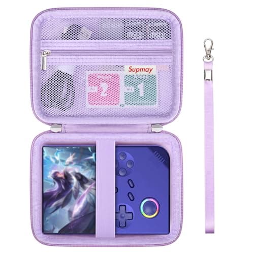 Supmay Hard Carrying Case for R36S/RG40XXV/G350/RG35XX/RG405V/RG406V Retro Handheld Game Console, Retro Game Travel Storage Holder with Mesh Bag for SD Card, USB Charging Cable, User Manual, Purple