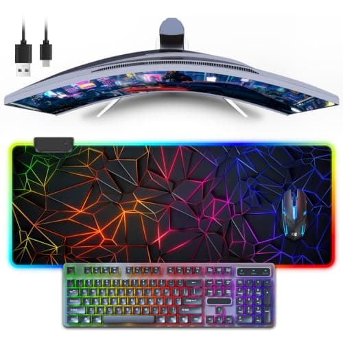 RGB Mouse Pad Gaming Mousepad with 13 Lighting Modes, Extended Computer Keyboard Desk Mat Desk Pad with Non-Slip Rubber Base, Mouse Mat for MacBook, PC & Laptop Desk Decer (RGB-M)