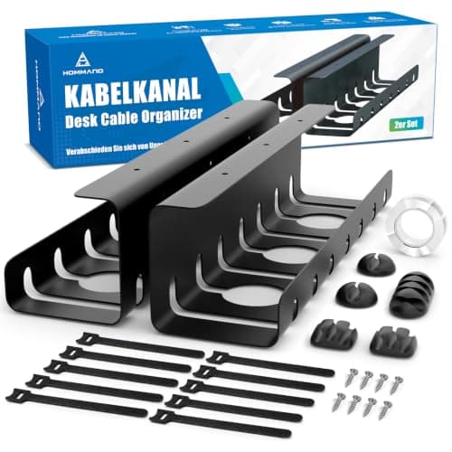 HOMMAND Under Desk Cable Management Tray 2 Pack - Sturdy Steel Tray With Self Adhesive and Drilling Mounting, Tidy Office and Home Desk
