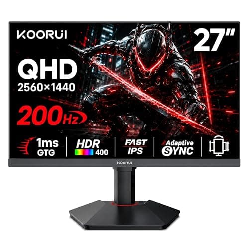 KOORUI 27 Inch QHD Gaming Monitor 144 Hz, VA, 1ms, DCI-P3 90% Color Gamut, FreeSync G-Sync Compatible, (2560x1440, HDMI, DisplayPort) Black
