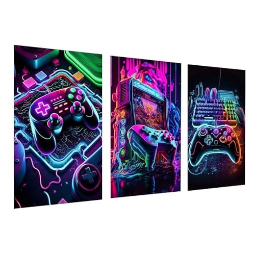 milaosk 3Pcs Neon Gaming Wall Art Canvas Prints Posters Controller Gamepad