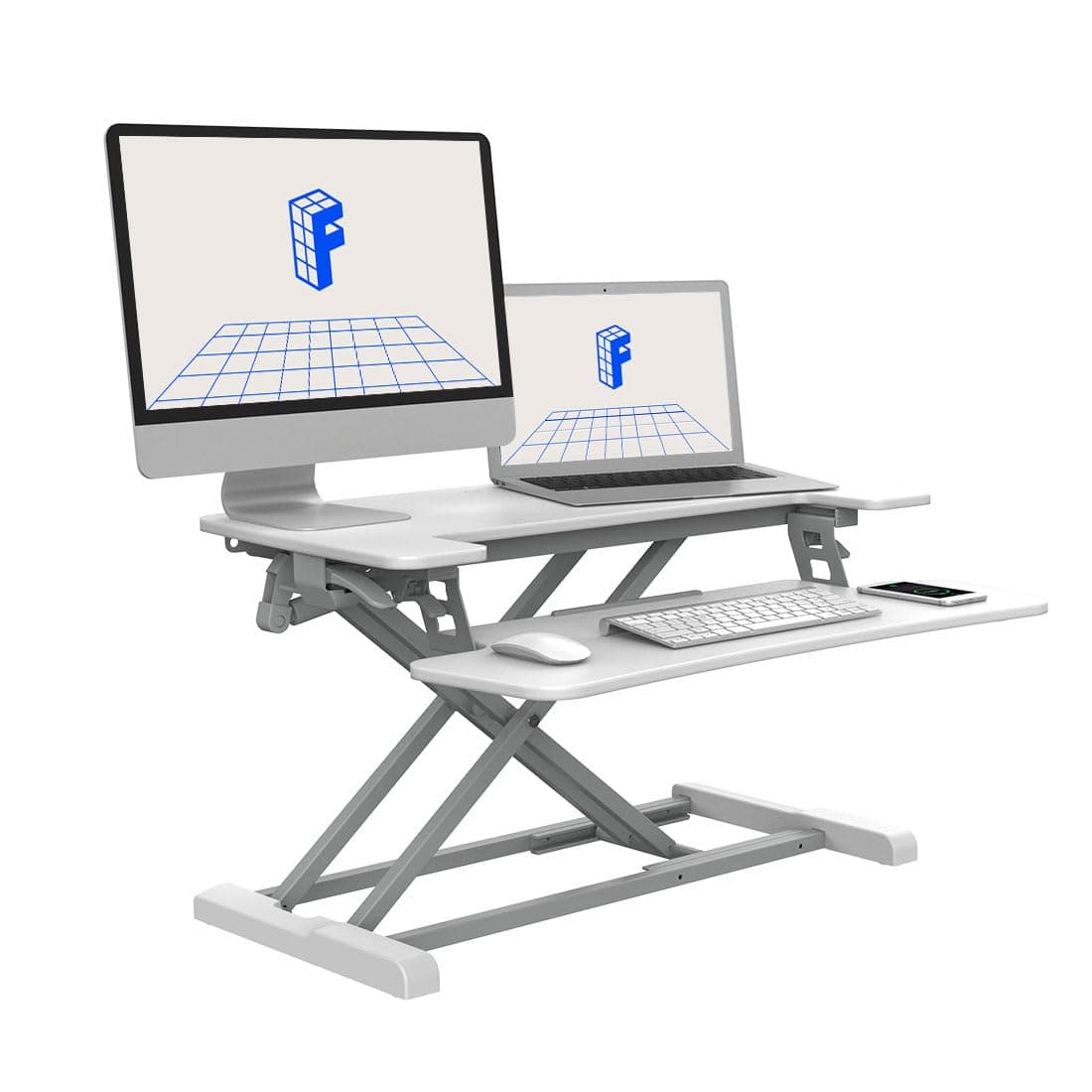 FLEXISPOT Standing Desk Converter, Height Adjustable Riser, Sit to Stand up Desk Riser Dual Monitor and Laptop, Computer Workstation with Spacious 2-Tier Desktop, White