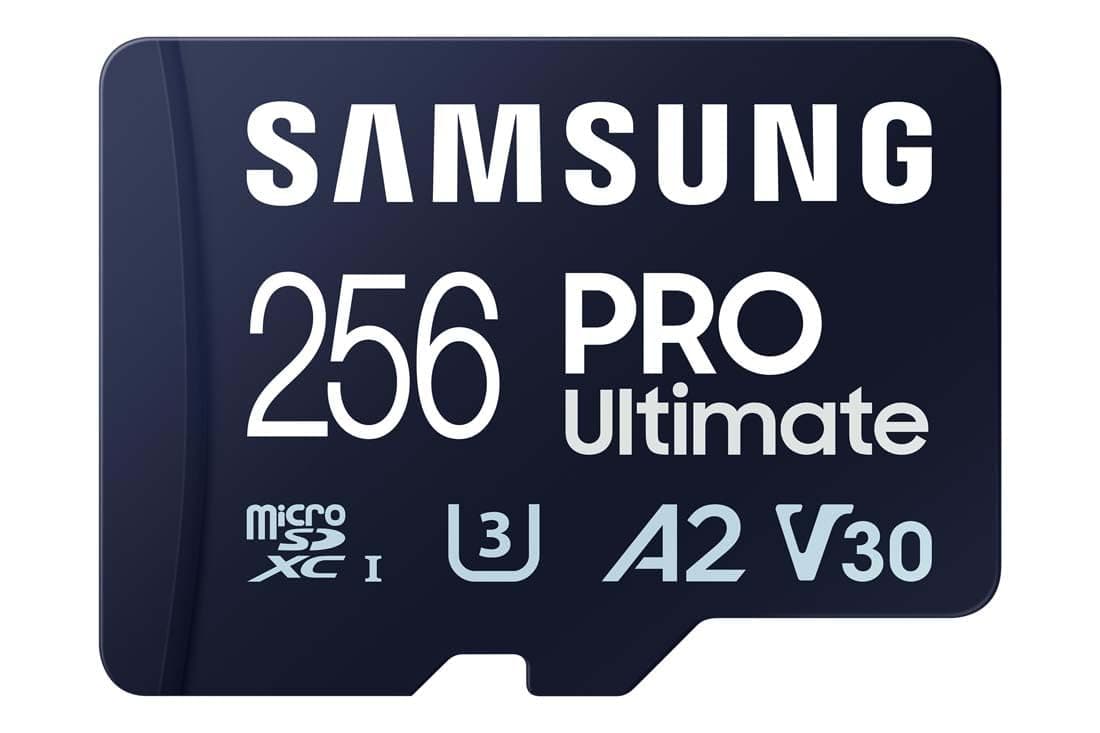 Samsung PRO Ultimate microSD memory card, 256 GB, UHS-I U3, 200 MB/s read, 130 MB/s write, Includes USB card reader, For smartphone, drone or action cam