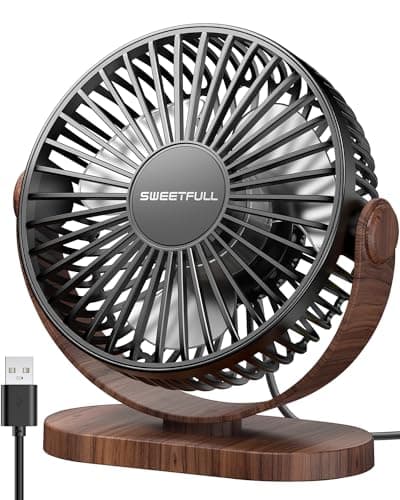 SWEETFULL Desk Fan, Small Portable USB Table Fan, 3 Speeds, 360° Adjustable