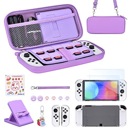 Younik Switch OLED Accessories Bundle, 17 in 1 Switch OLED Accessories Kit Include Switch Carrying Case with 9 Game Card Slots, Adjustable Stand, Protective Case for Switch Console & J-Con