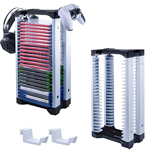 Mcbazel Universal Game Storage Tower, 23-Game Holder Rack for PS4/PS5/PS5 Slim/PS5 Pro, Xbox & Switch/Switch 2, Universal Game Storage & Organizer (Black & White)