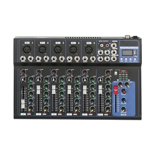7-Channel Audio Mixer with Bluetooth 48V Phantom Sound Modes XLR Inputs