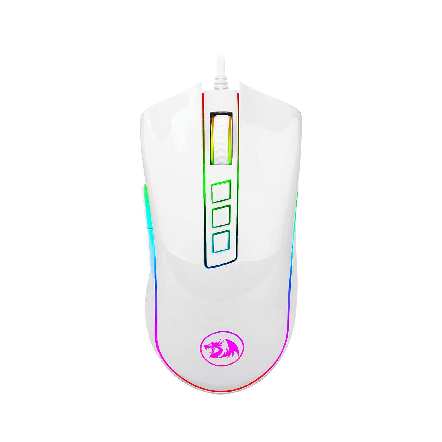 Redragon M711W Cobra White Gaming Mouse, Pixart P3325 10,000 DPI Optical Sensor, RGB Customizable Lighting, 8 Programmable Buttons, Integrated Memory, Switches 50 Million