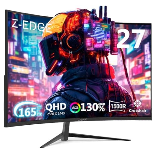 Z-Edge 27 Inch QHD Curved Gaming Monitor 165Hz 144Hz 1440P VA 1500R HDMI DP | PC Monitor 2K 2560x1440 16:9 1ms MPRT, 130% sRGB, 300cd/m² Brightness, FreeSync, Crosshair, VESA Mountable, Black