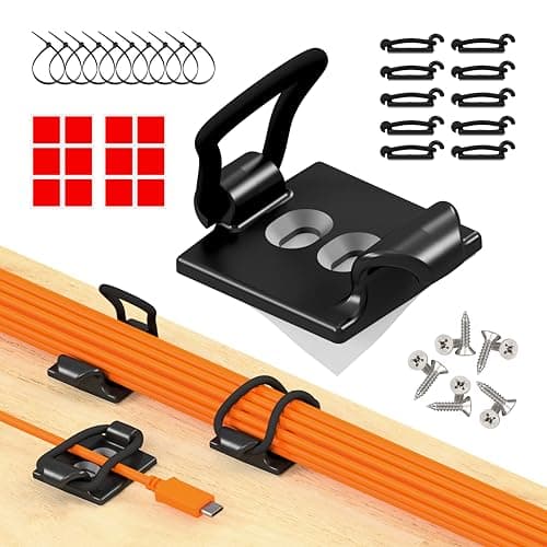 CableGenie [Made in the UK] 10-Pack Adjustable Elastic Self-Adhesive Cable Tidy Clips, Cable Management Organiser for Office, Home, Under Desk, Behind TV, Charging Phone, Laptop, PC, HDMI, USB (Black)