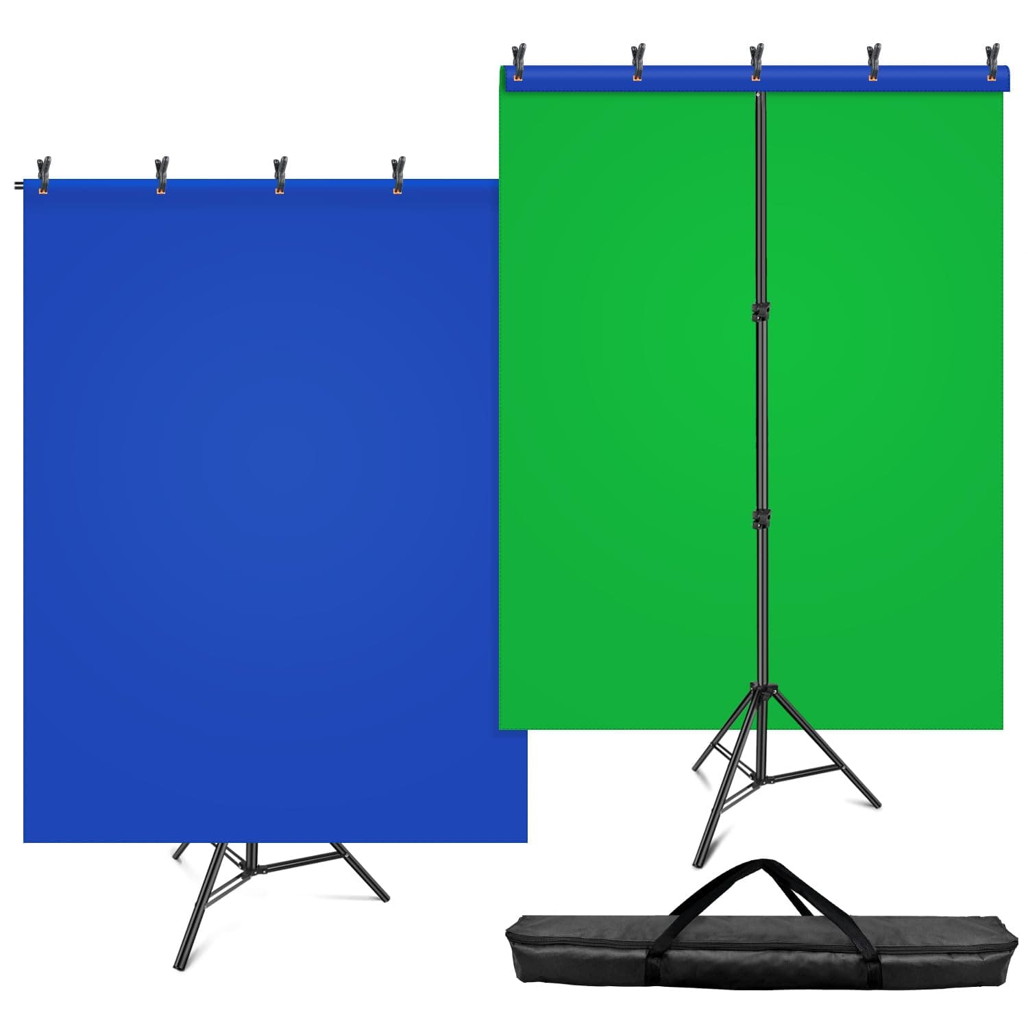 Blue Green Screen Backdrop Kit, HEMMOTOP 2-in-1 6.5x5ft Green Screen Stand for Streaming,Blue Greenscreen Background with Adjustable Photo Backdrop Stand for Photography,Zoom with Carrying Case&Clips