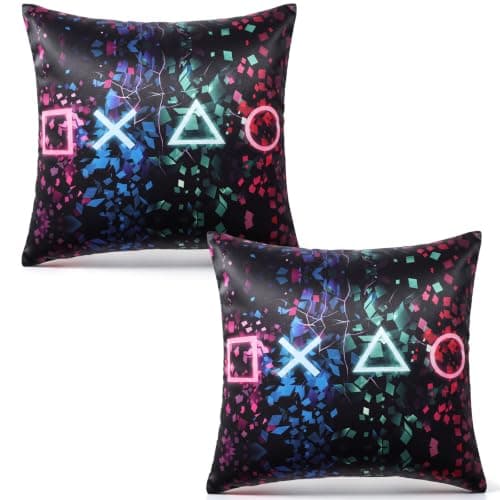 TeTupGa 2Pcs Cushion Covers 45 x45 cm Gamer Gifts for Boys Square Throw Pillow Cases Cushion Protectors for Sofa with Invisib Zipper for Home Bedroom Sofa Patio (04-Game Buttons, 18''x18'')