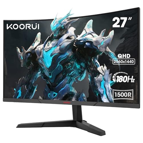 KOORUI 27 Inch Gaming Monitor, QHD 1440P Curved Monitors 180Hz 1ms 1500R | PC Monitor, Adaptive Sync, HDMI/DP, VESA Compatible, Tilt Adjustable, Eye Care