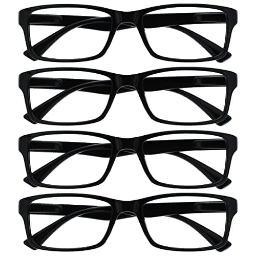 OPULIZE PEP Classic Reading Glasses for Women Men, Scratch Resistant Rectangular Frame with Spring Hinges, Black +1.5 (Pack of 4)