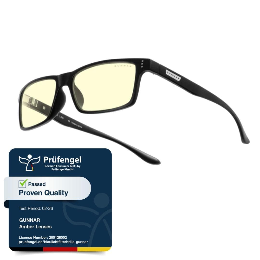 Gunnar Gaming and Computer Eyewear - Vertex, Frame Colour: Onyx, Lens Tint: Amber (Blocks 65% Blue Light & 100% UV Light) - Blue Light Blocking Glasses