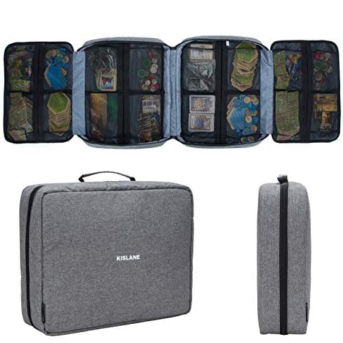 KISLANE Board Game Carrying Case with 18 Pockets for Board Games, Pieces, Tokens, Cards and More, Expandable Board Game Storage Solution for Travel, Party, Gathering (Grey)
