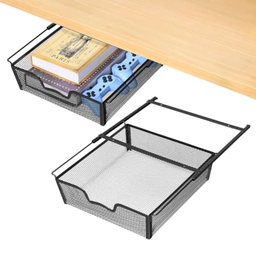 KANEODOT Set of 2 Under Desk Storage, Slide Out Under Desk Drawer, Metal Wire Mesh Storage Basket Organizer for Kitchen, Office, Wardrobes, kitchen Cupboard Storage