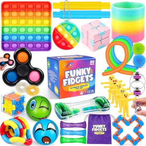 V B 2022 Upgraded 30 pcs Fidget Toys Pack - Sensory for Autism ADHD Includes Push Pop Bubble Toy, Simple Dimple, Infinity Cube Ideal Stress and Anxiety Relief, Multicolor